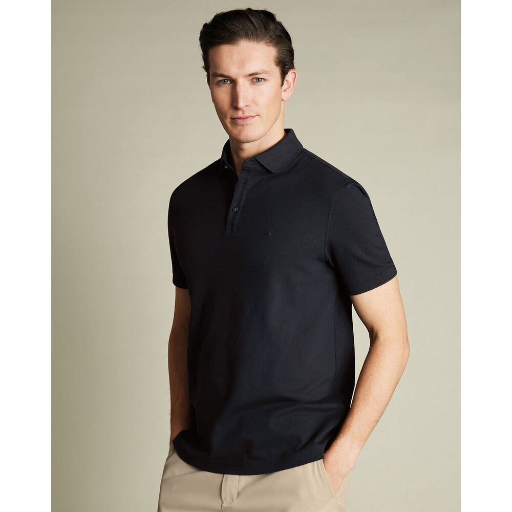 Charles Tyrwhitt Shirt Mens XL Golf‎ Polo Short Sleeve Black Performance Pique